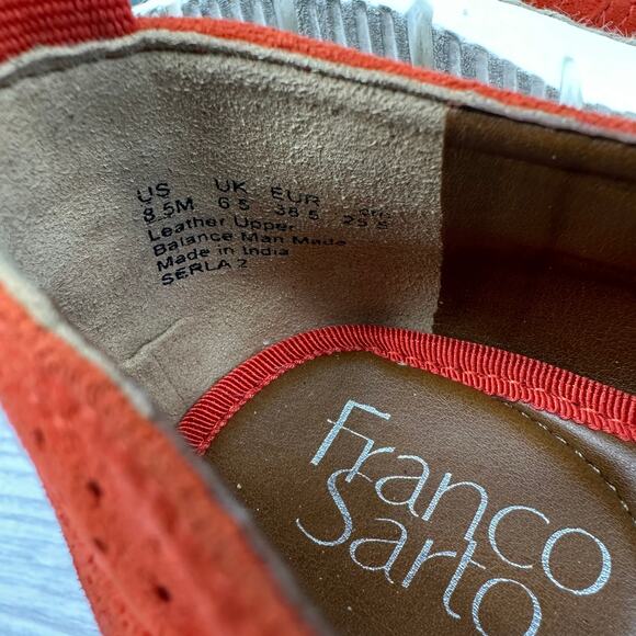 Franco Sarto Serla 2 Shoes WMNS 8.5M Red Suede Perforated Wedge Loafer Jute Trim - Picture 8 of 8